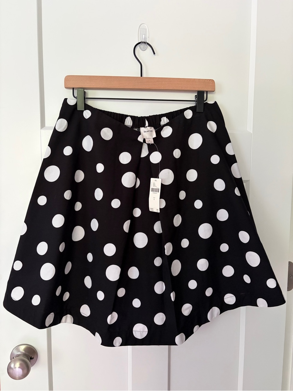Maeve Anthropologie Polka Dot Skirt S Black White A Line NWT 100% Cotton Retro